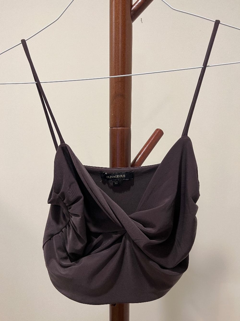 Olivaceous Brown Twist-Front Cami Crop Top (Medium)